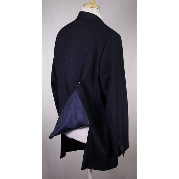 Andrew Lock Custom Tailored Navy Blue Pinstripe 2-Btn Wool Handmade Suit 46L - Picture 8 of 11